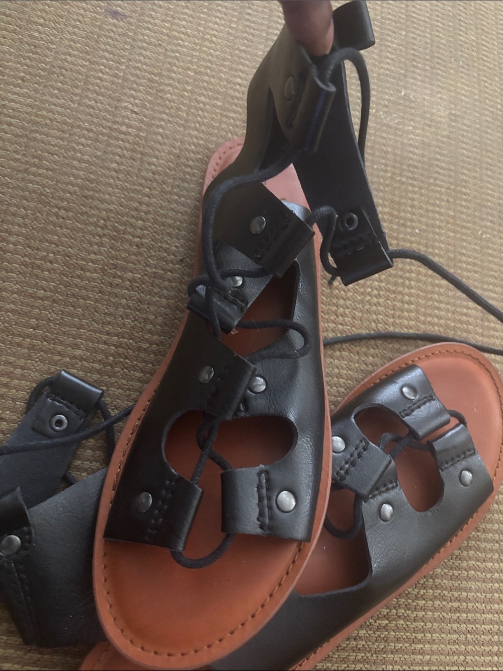 American Eagle Outfitters Black Lace-Up Gladiator Sandals - Picture 2 of 4